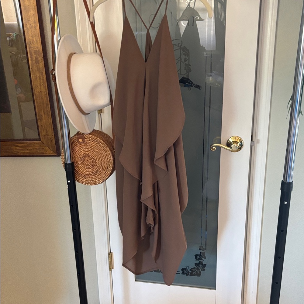 Chic Draped Chiffon Brown Dress